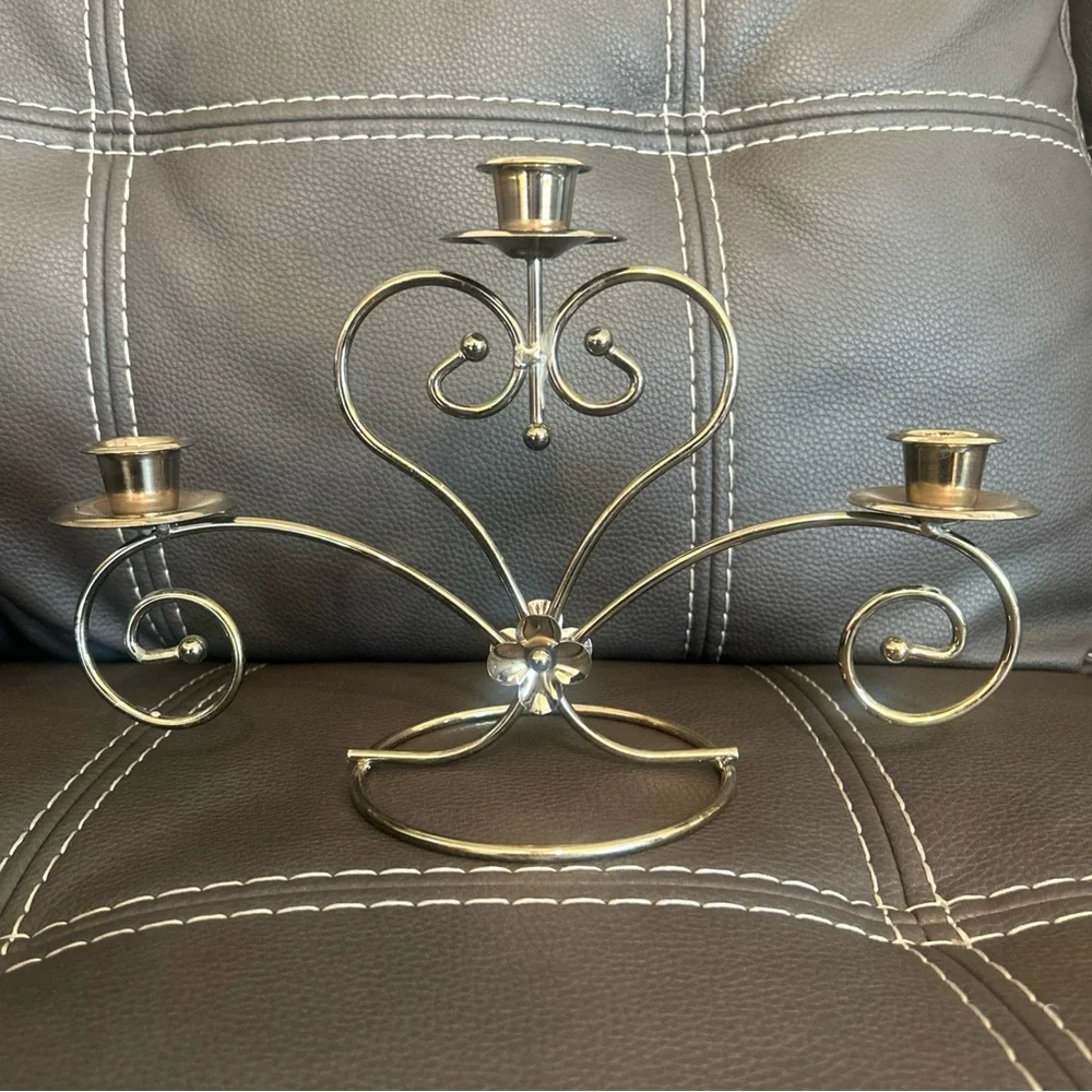Home Interiors Brass-Tone Scroll 3-Arm Candle Holders Set of two